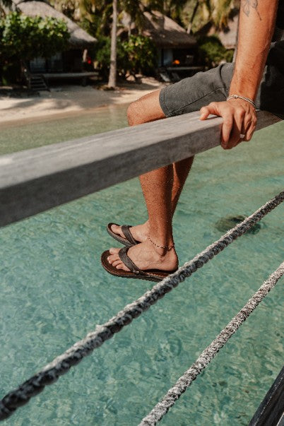 Klapki Męskie Leather Offshore, Dark Brown