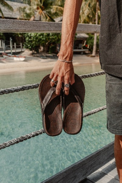 Klapki Męskie Leather Offshore, Dark Brown